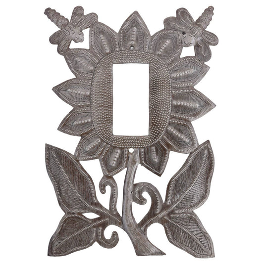 Handmade Haitian Metal Rocker Plate – Sunflower & Dragflies