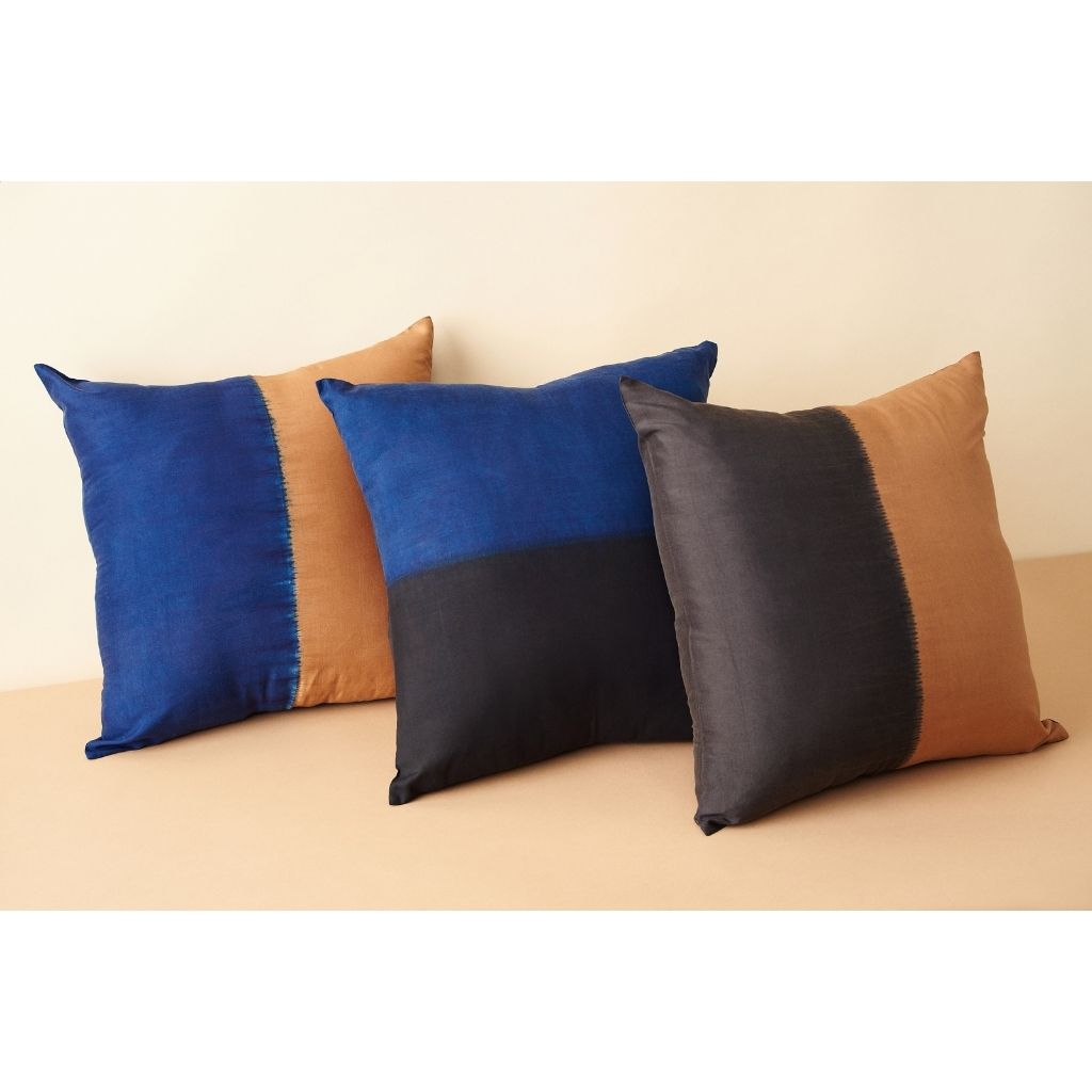 Aakar Mor Color Block Mulberry Silk Pillow