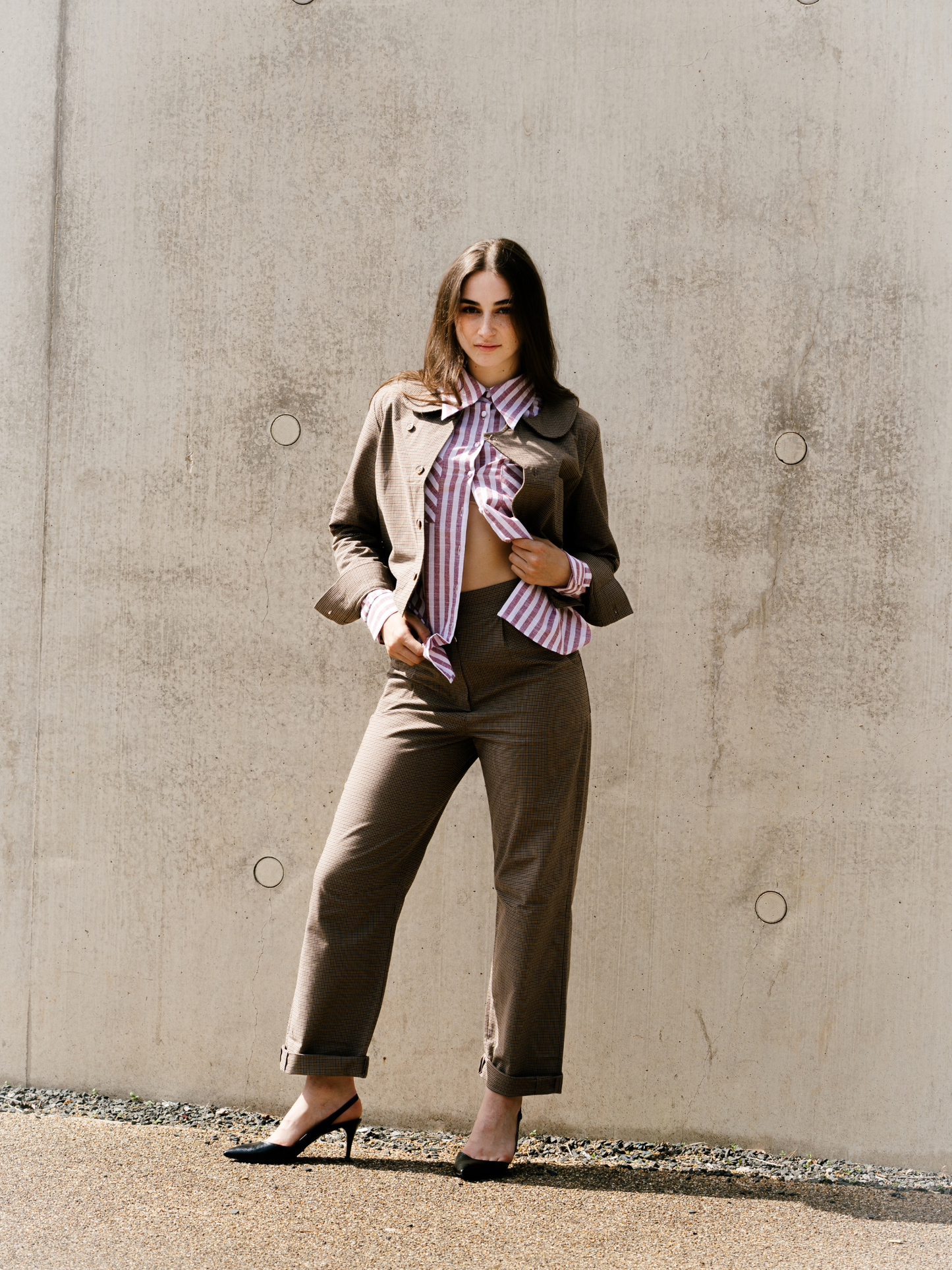 Sculpt Leg Trousers Cotton Brown Check – Bernadette | No More Nobody
