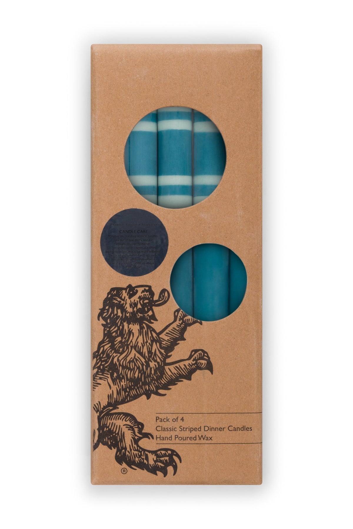 Striped Dinner Candles in Opaline Green and Petrol Blue