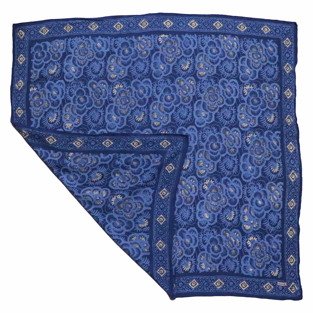 Large 39" Batik Bandana, Hand Dyed, 100% Soft Cotton, Oversized Large Head Scarf for Hair, Blue Roses