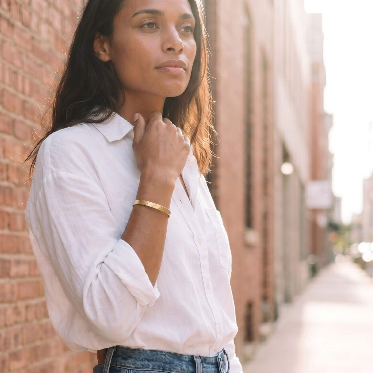 Brass Cuff Bracelet | Rubi Engraved Bracelet for Women