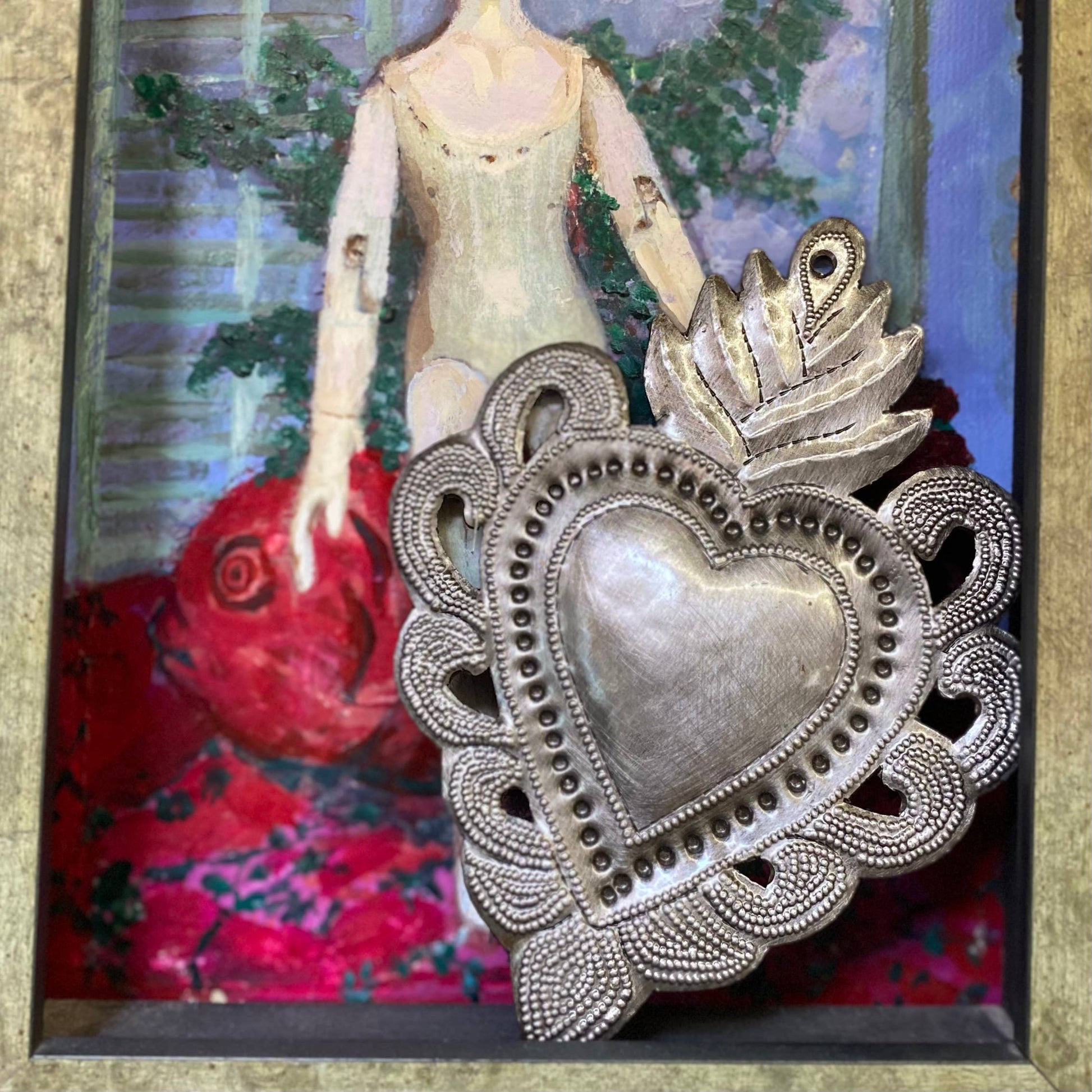 Sacred Heart, Wall Decor,Handmade Metal Haiti 6" x 4.25"