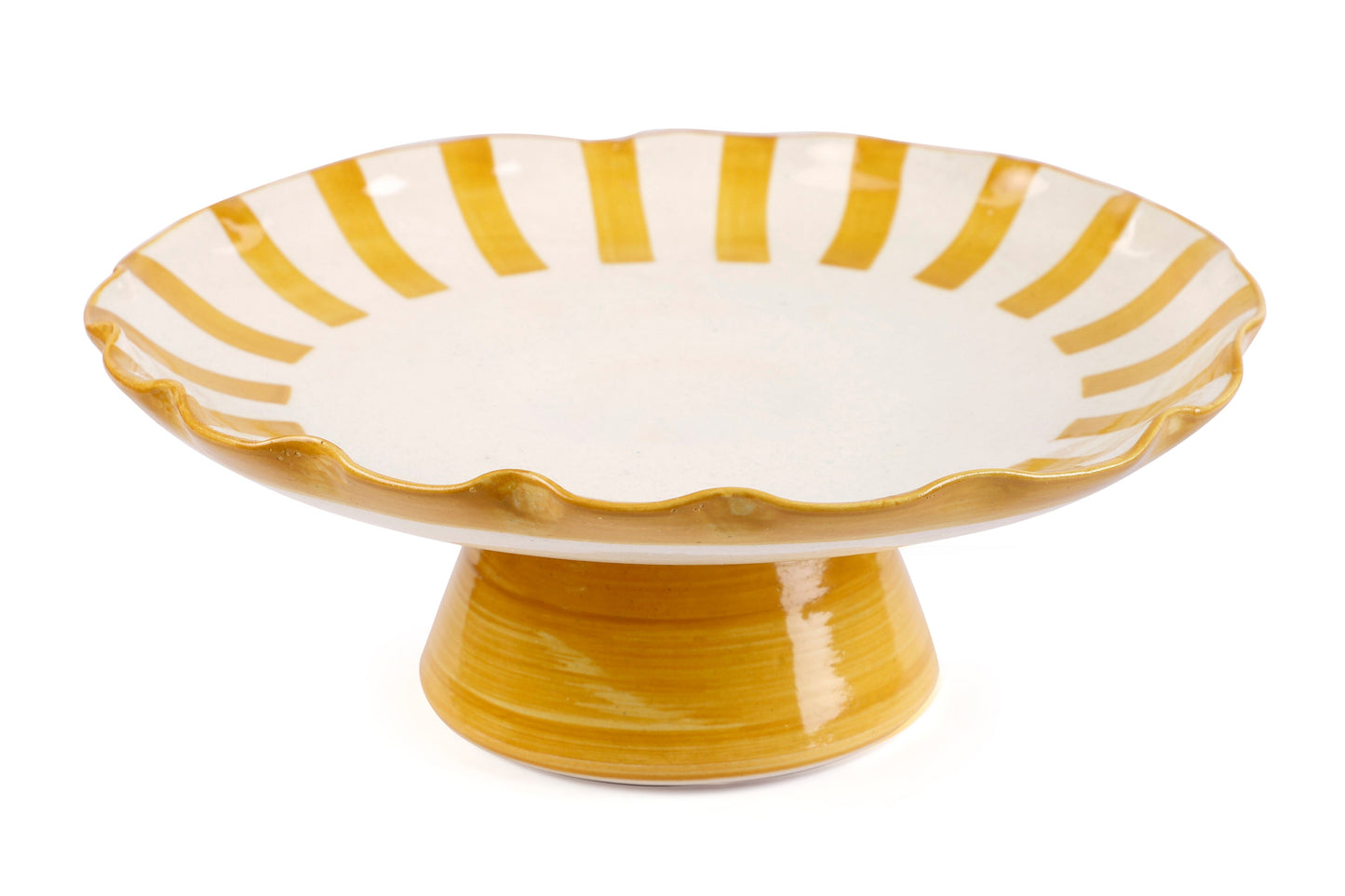 Ceramic Stripe Cake Stand - Yellow