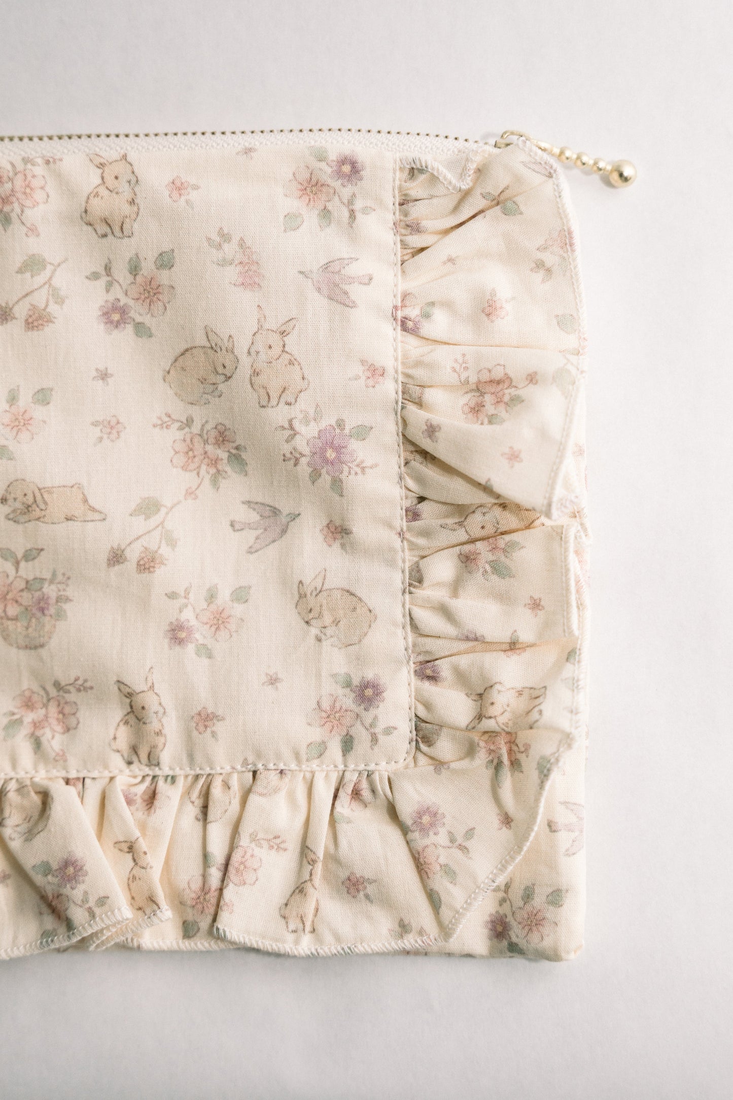 Woodland Bunny |Timeless Floral Ruffle Zipper Pouch