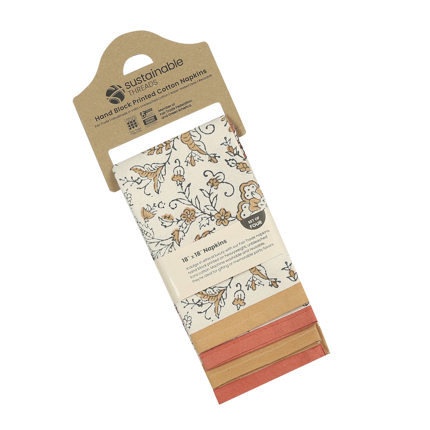 Hand Block Printed Cotton Napkins, Set of 4 | Ivy