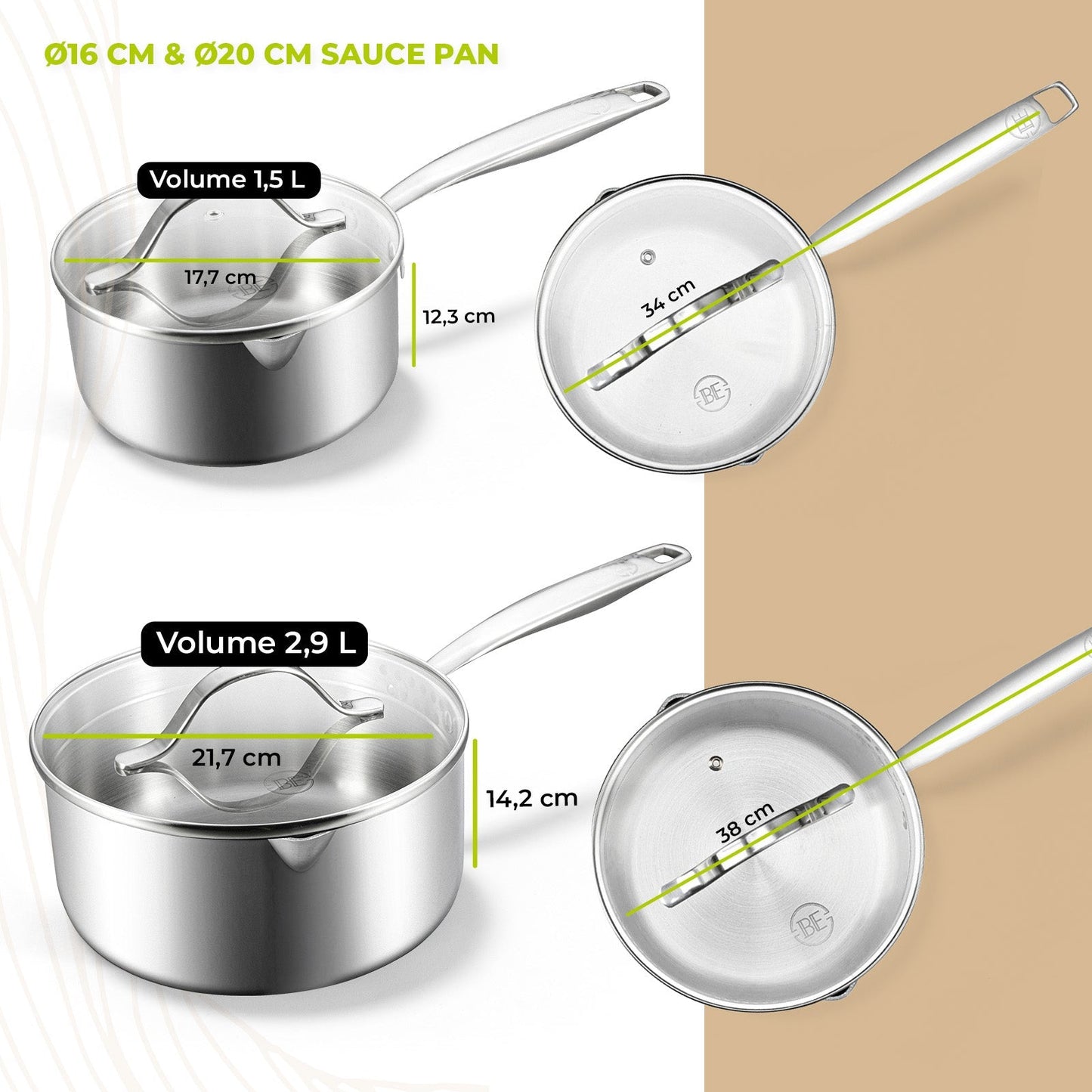 BE | LIVING Essential Series 12 pcs Cookware Set (Triply Stainless Steel)
