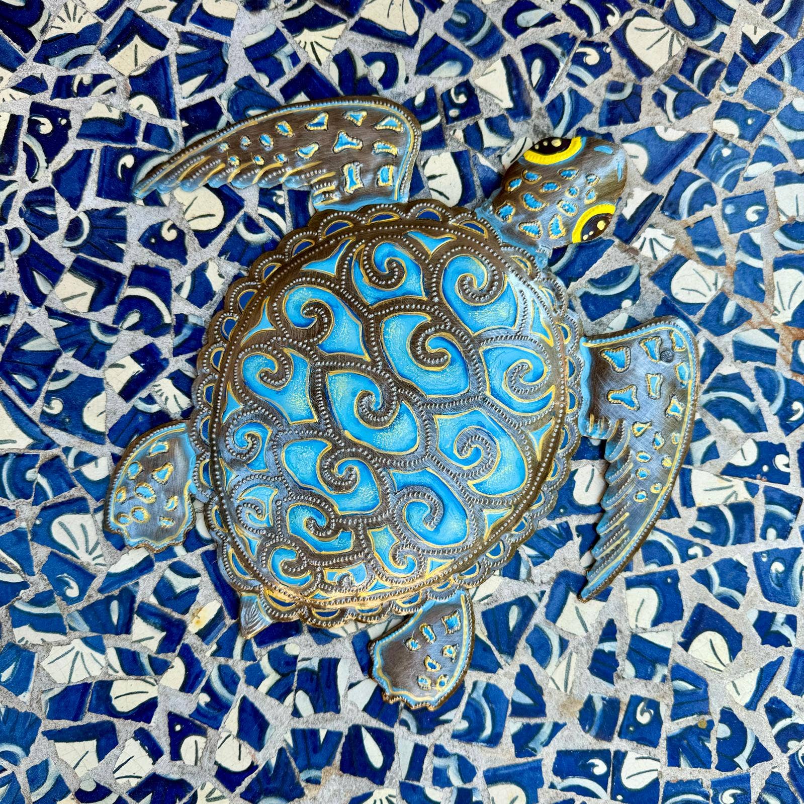 Painted Turtle Turquoise 11.5"  Wall Hanging Art from Haiti