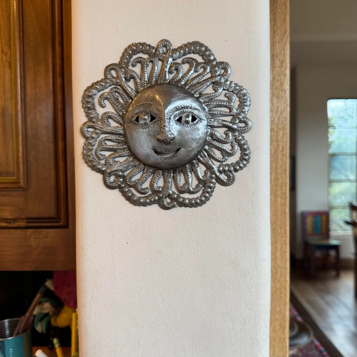 Decorative Ray of Sunshine, Mini Sunface, Metal Decor, 6"