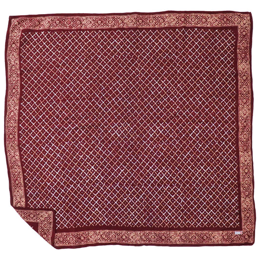 Large 39" Hand Dyed Batik Bandana, 100% Soft Cotton, Crimson Cross, Red, Western Wild Rag