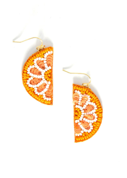 Citrus Fruit Slice Beaded Earrings - Orange or Lime
