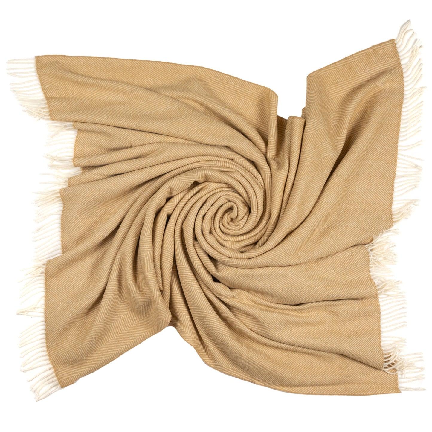 Southampton Home Merino Wool Herringbone Throw - Wheat Tassel