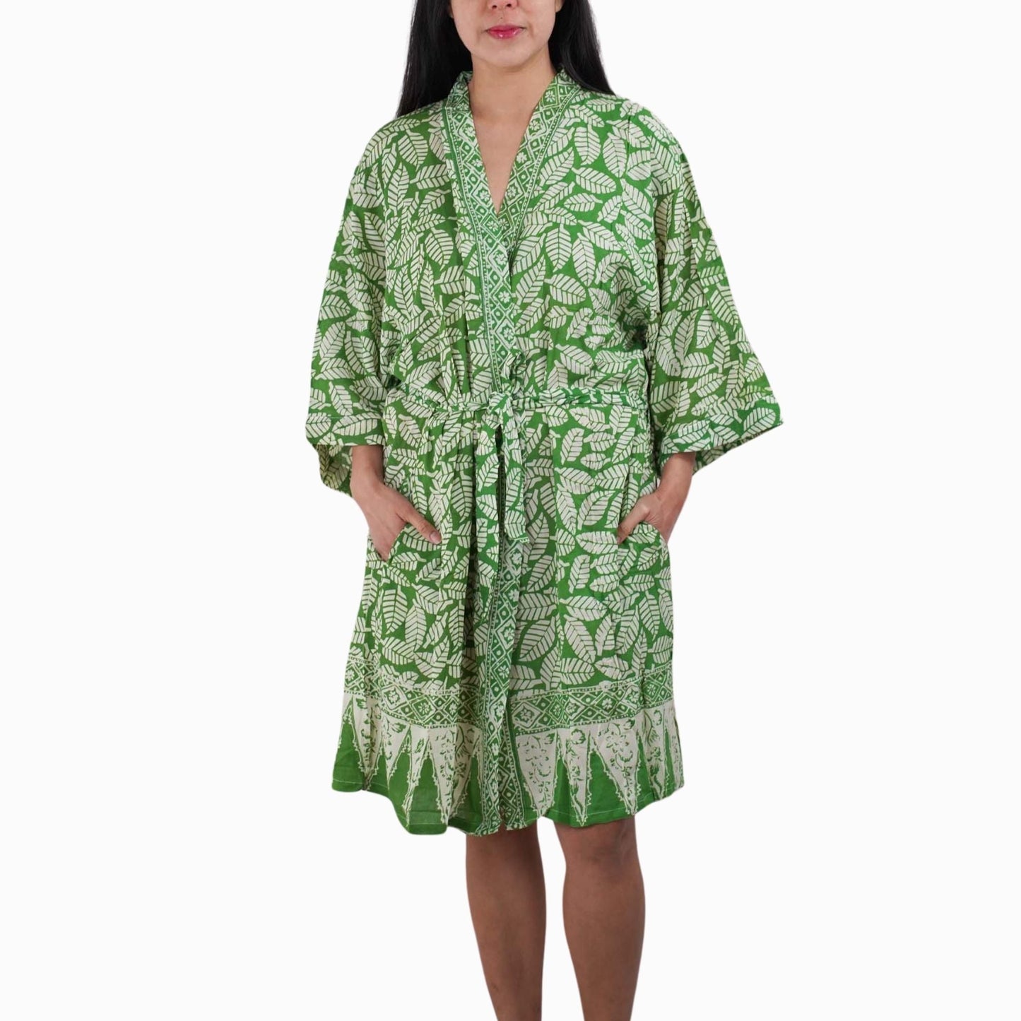 Handmade Batik Robe/ Kimono, Cotton Coffee Leaf