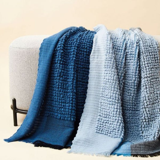 Macaroon Midnight Dark Blue Textured Merino Handloom Throw