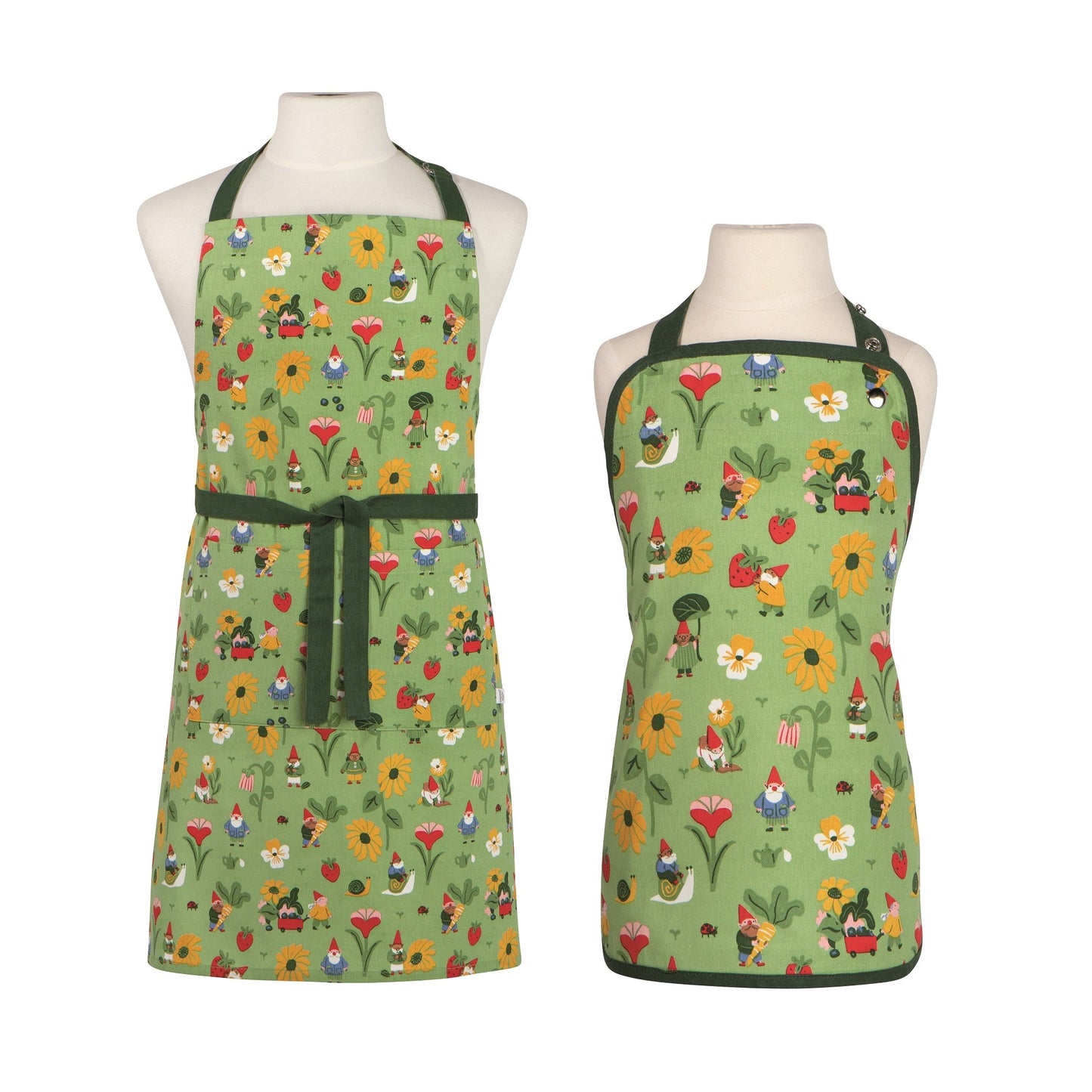 Set of 2 Mom and  Kid Apron Set,  Gnome Grown