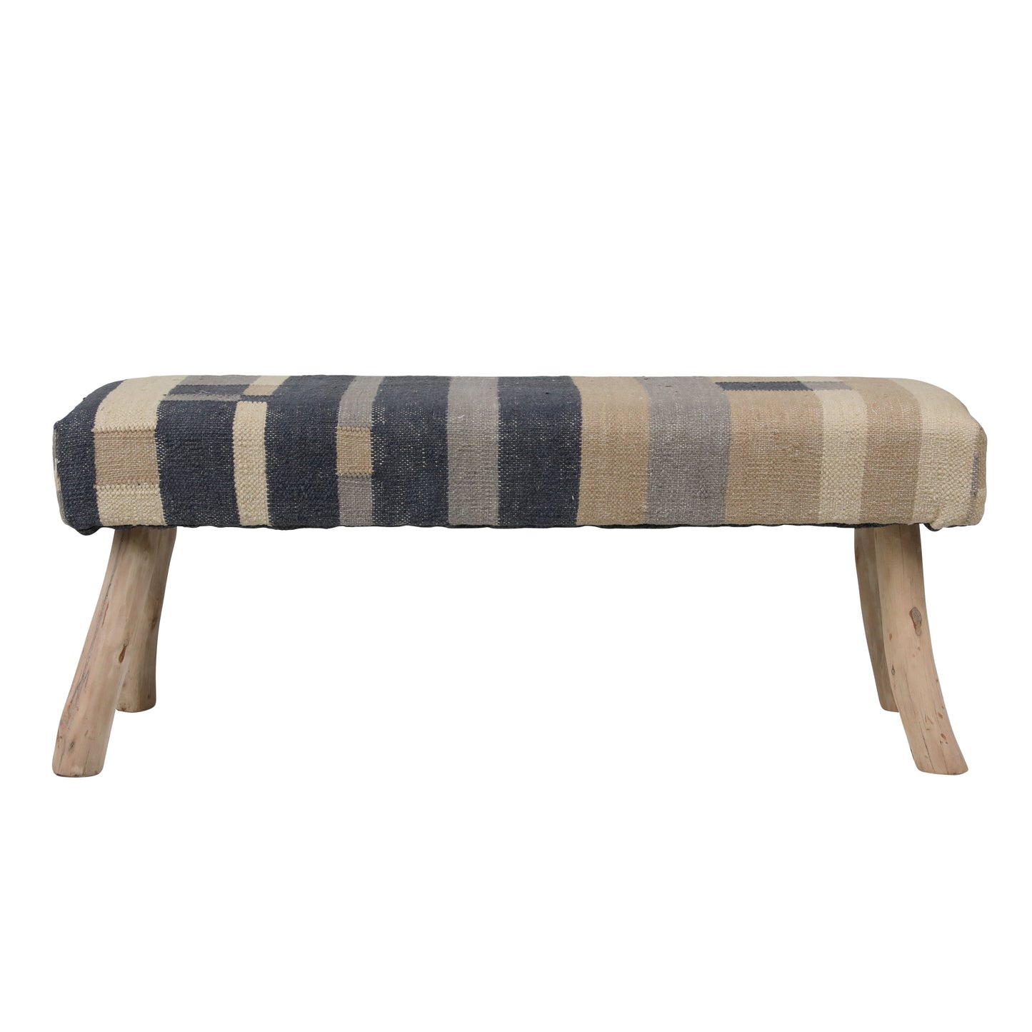 Luxor Handwoven Kilim Wool Upholstered Bench with Eucalyptus Wood Legs