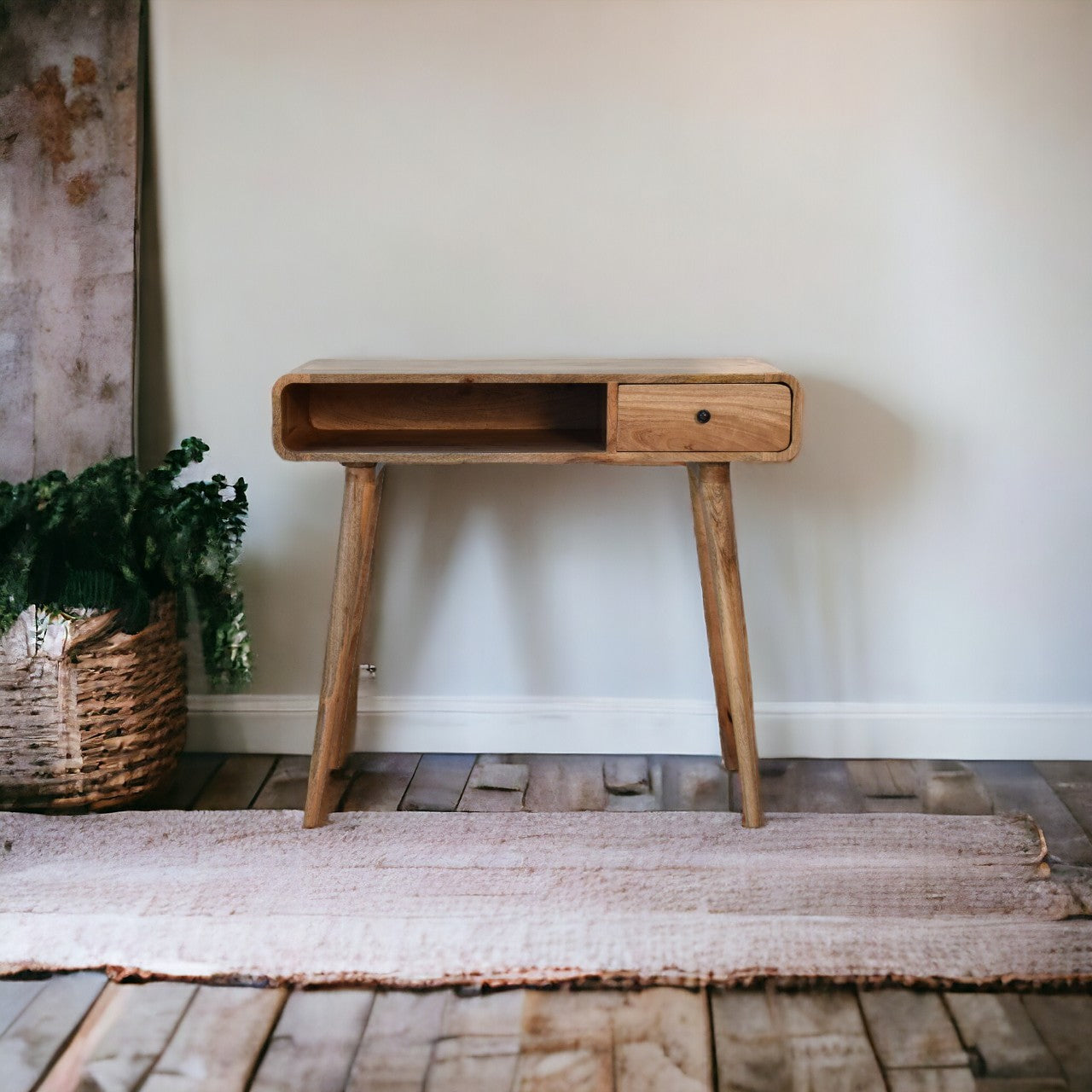 Solid Wood Curved Oak-ish Writing Desk