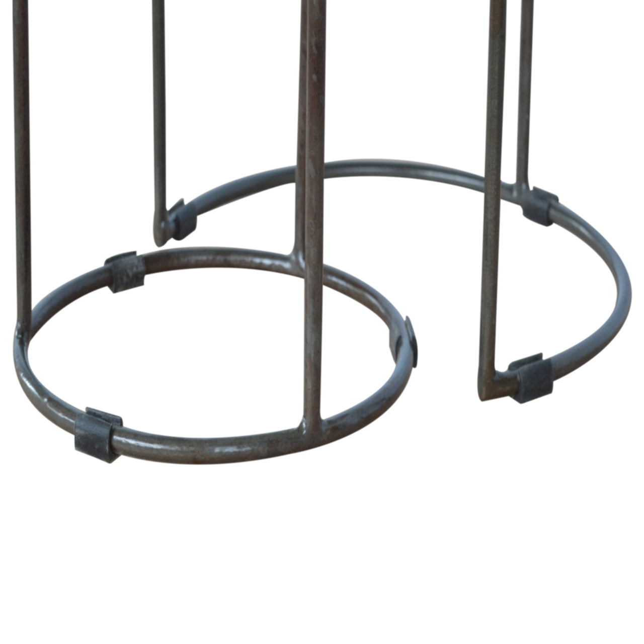 S/2 Solid Wood Round Stool with Iron Base