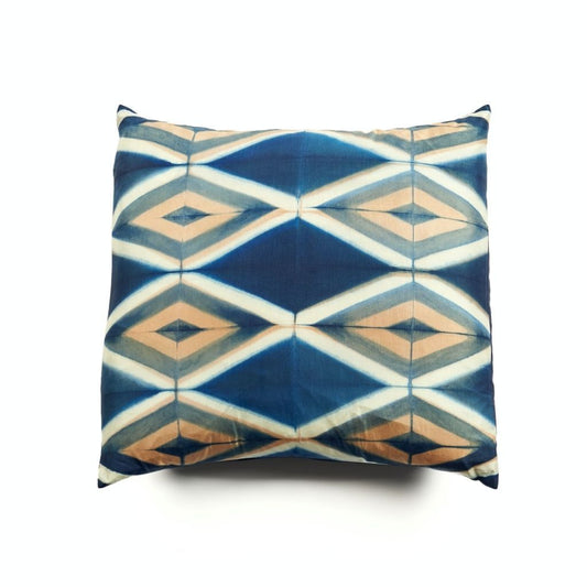 Tisa Indigo Handcrafted Shibori Geometri Print Mulberry  Silk Pillow