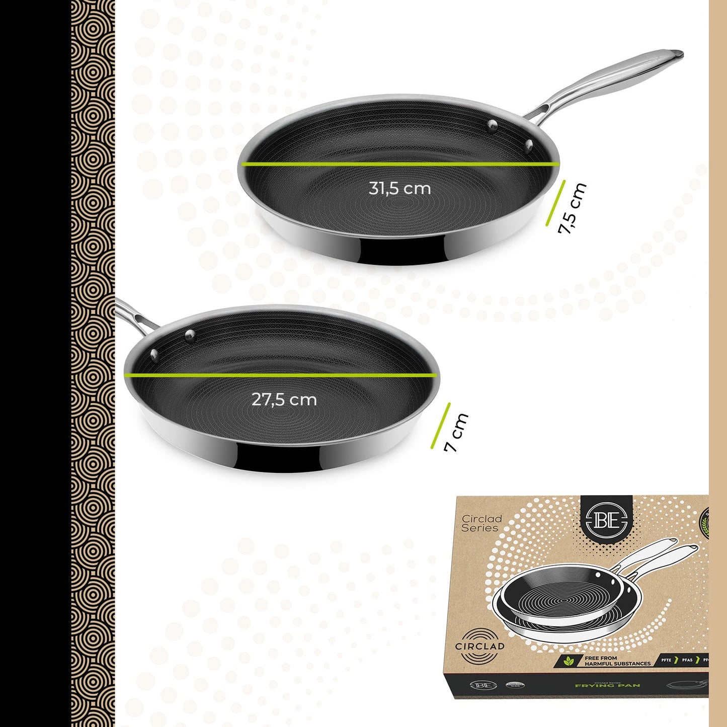 BE | LIVING CIRCLAD Series - 2 pcs Frying Pan Set  26 cm + 30 cm