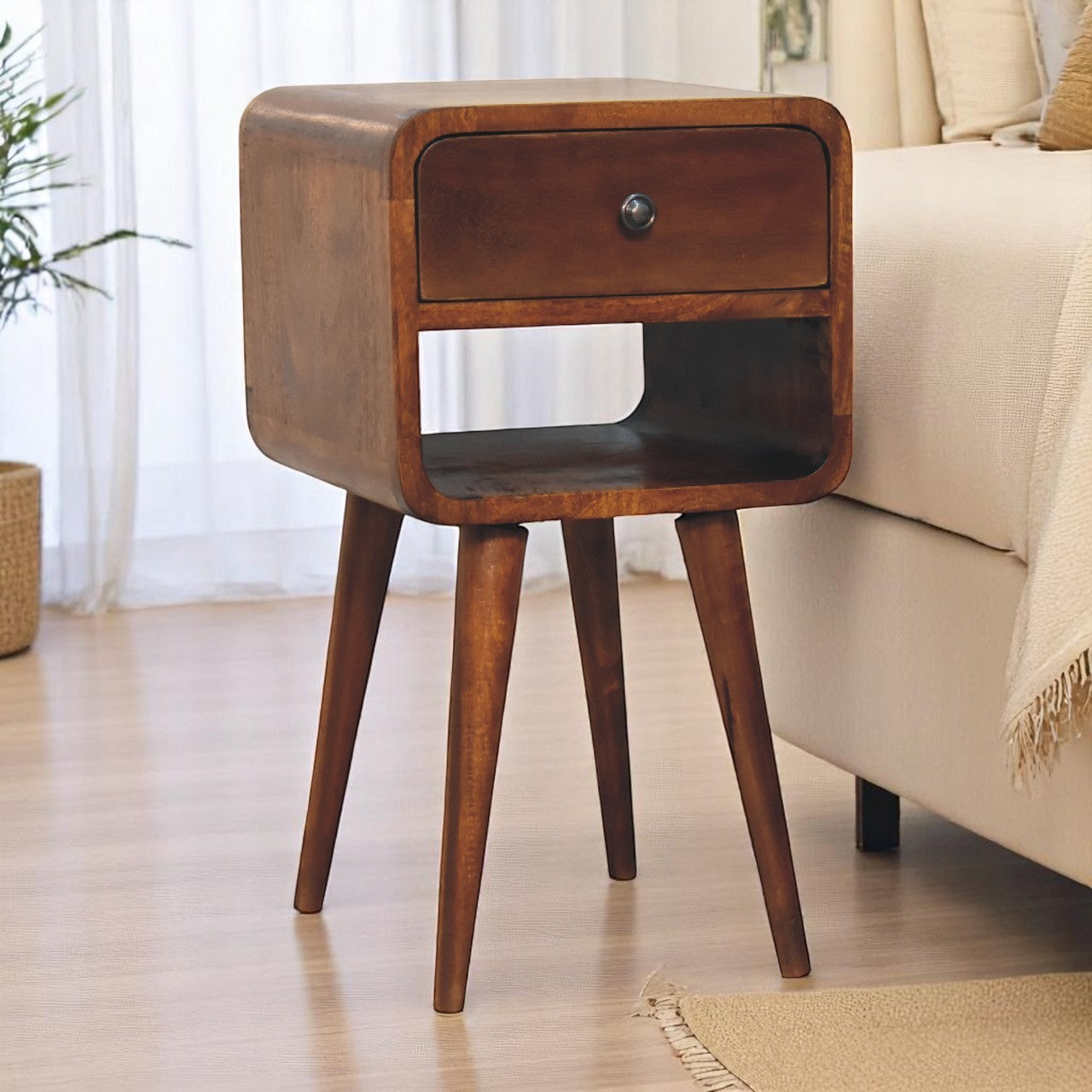 Solid Wood Mini Chestnut Curve Lower Bedside Table