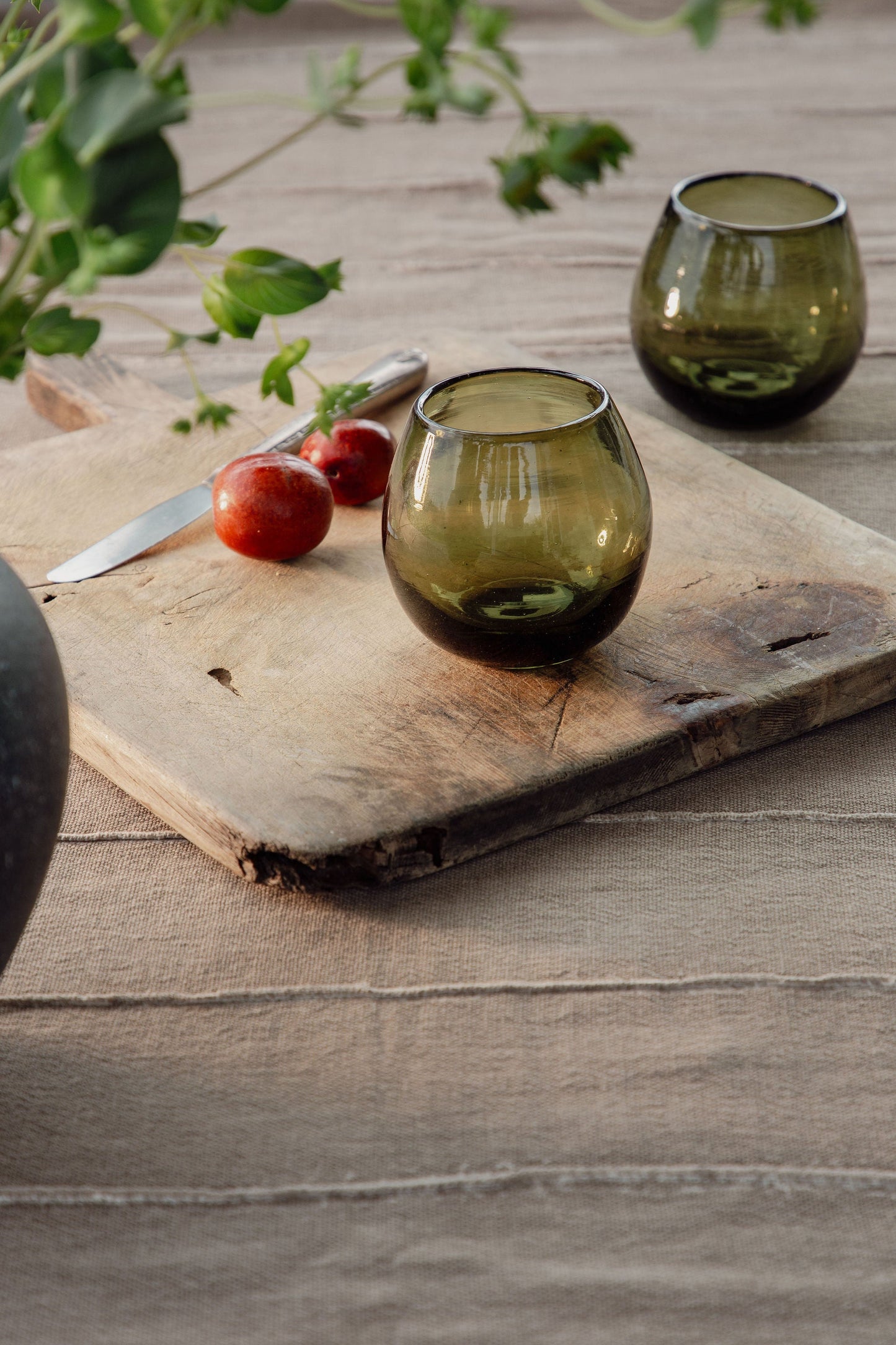 Ronde Blown Glass, Olive Green, Set of 2