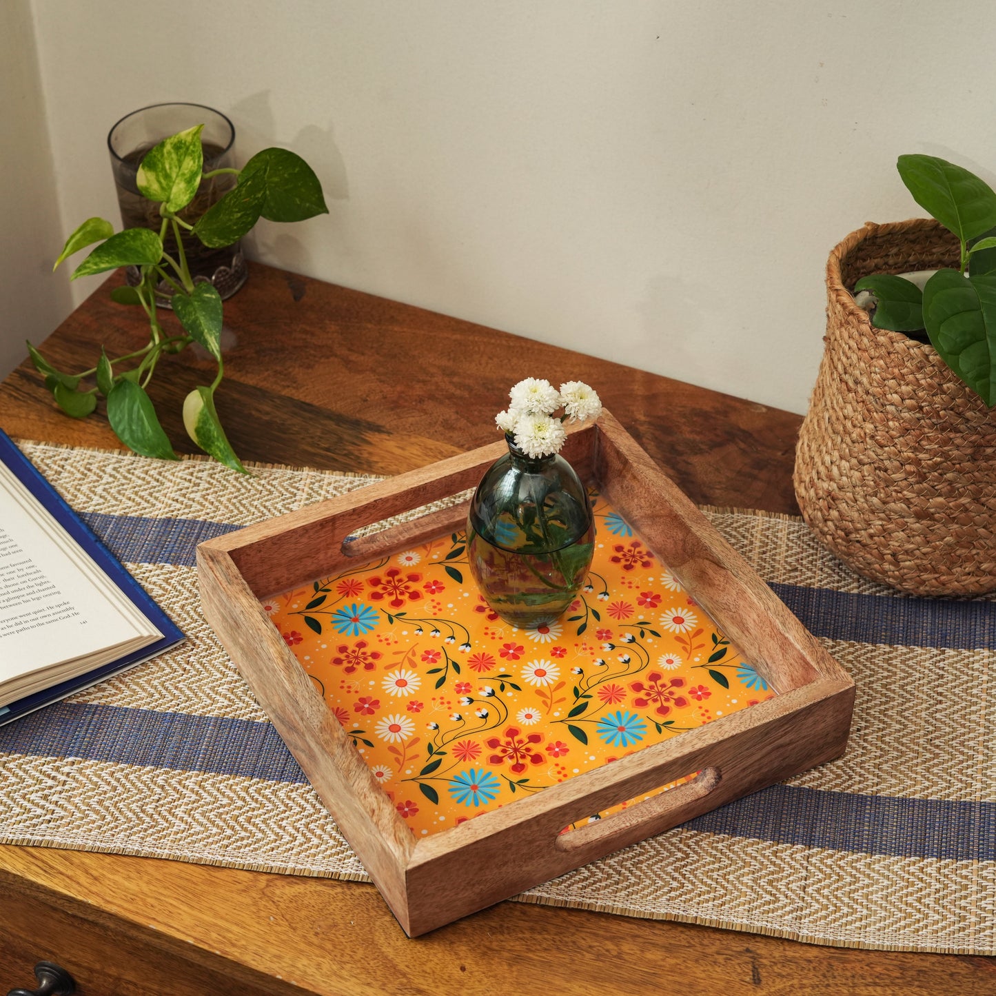 Sunburst Bloom Serving Tray with Handles