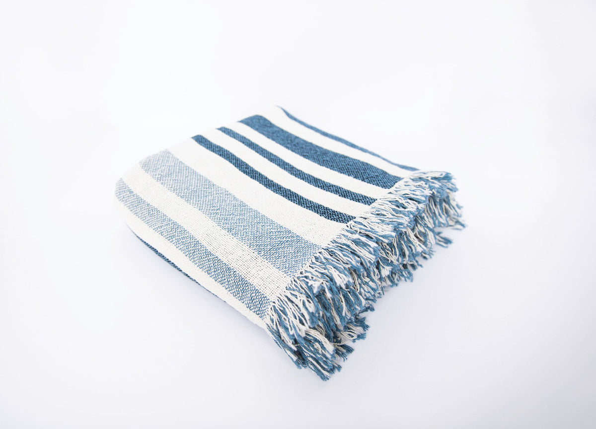 Blue Coastal Stripe Jacquard Woven Throw