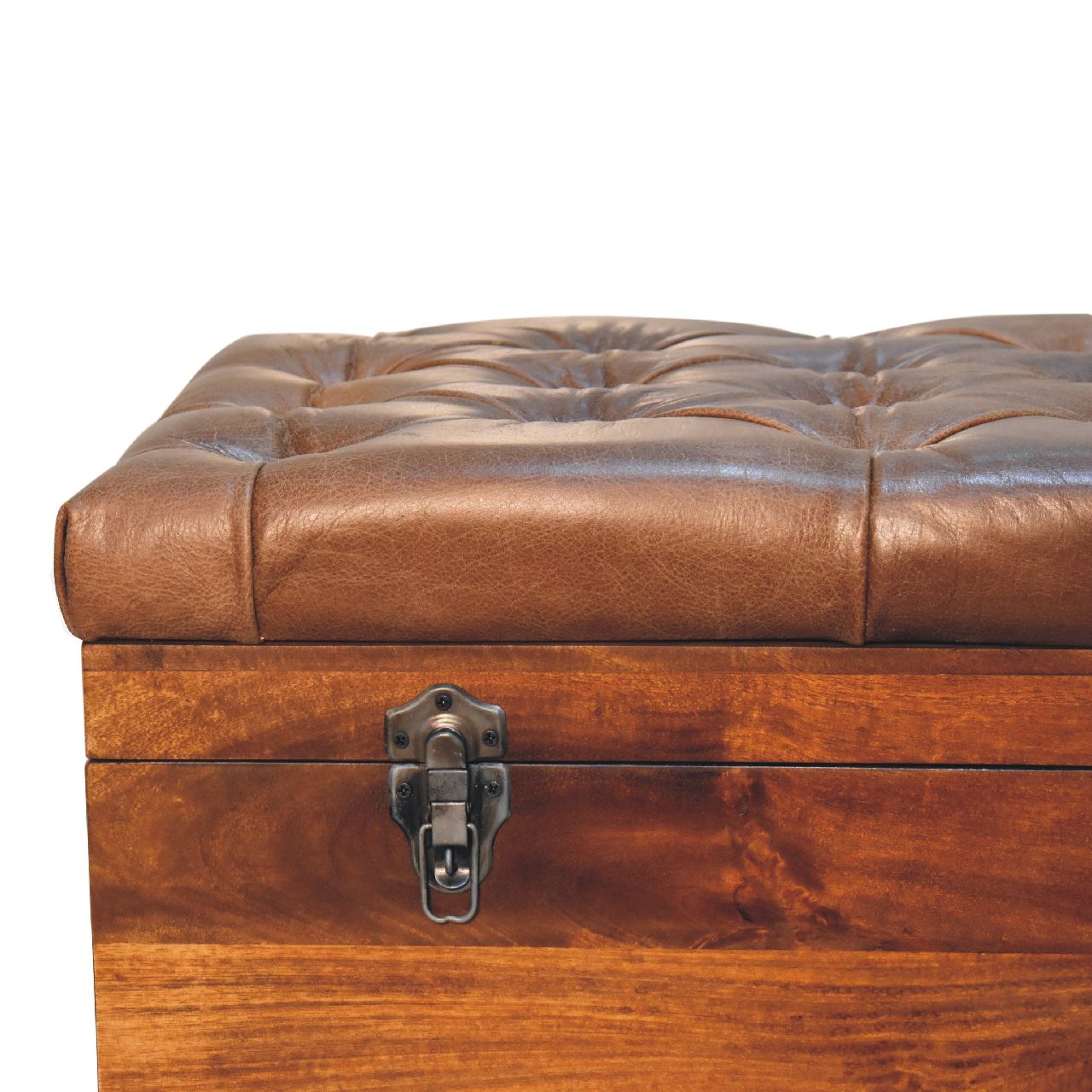 Solid Wood Buffalo Leather Upholstered Hide Chestnut Storage Trunk