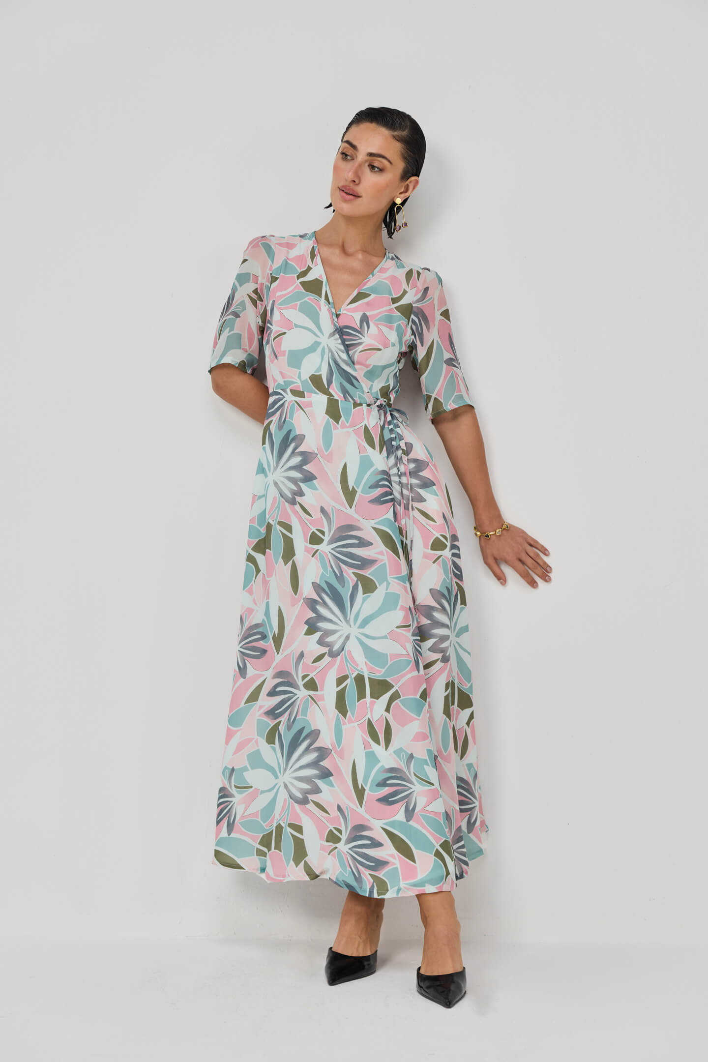 Maxi Wrap Dress in Multi Florals