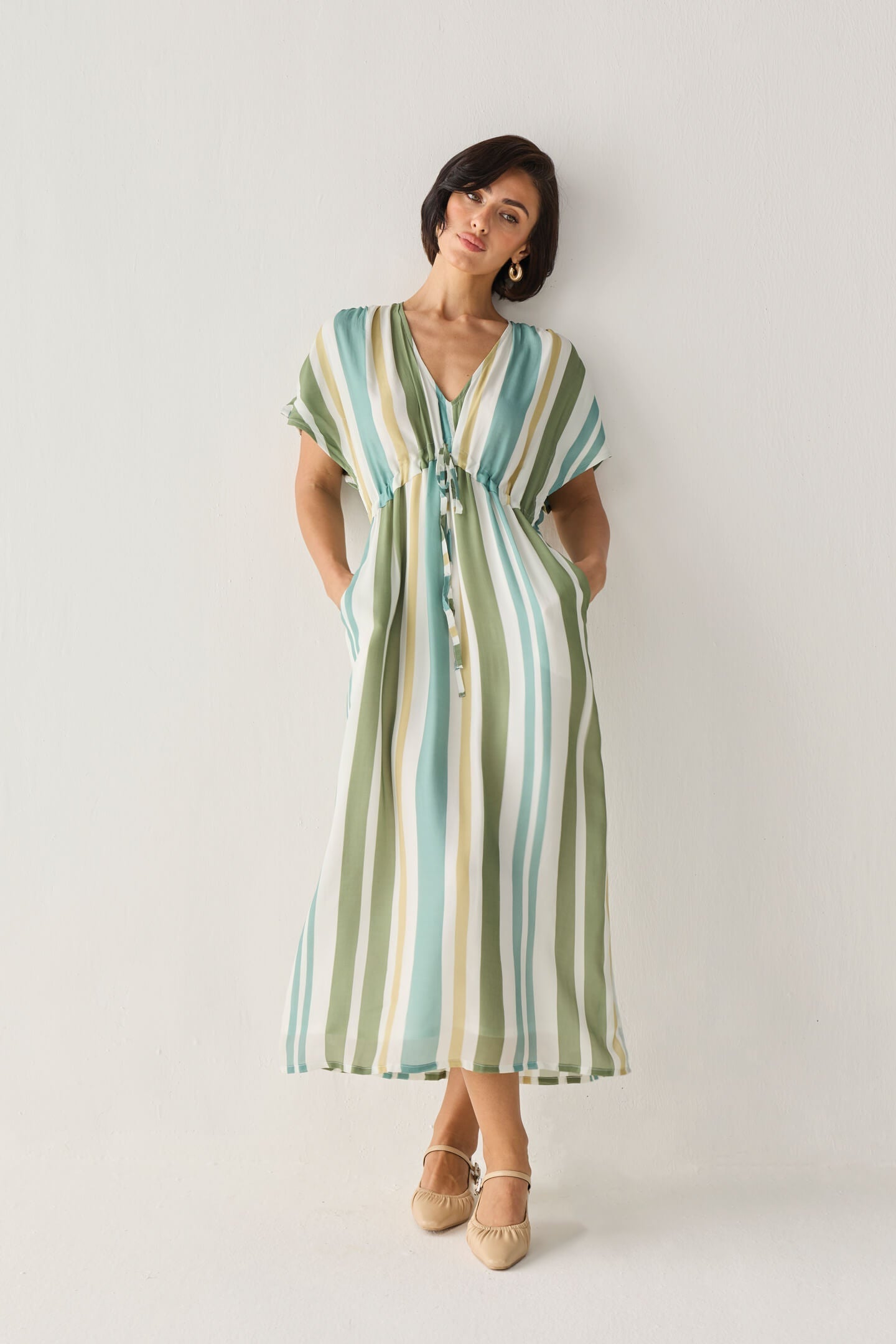 Gathered Maxi Dress in Stripes