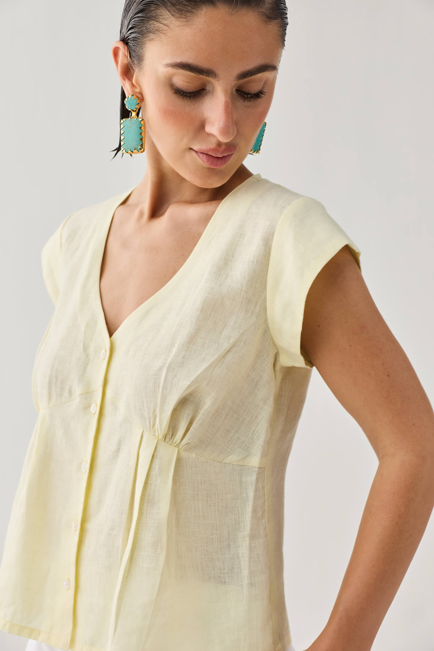 The Deep V Neck Top in Butter Lemon