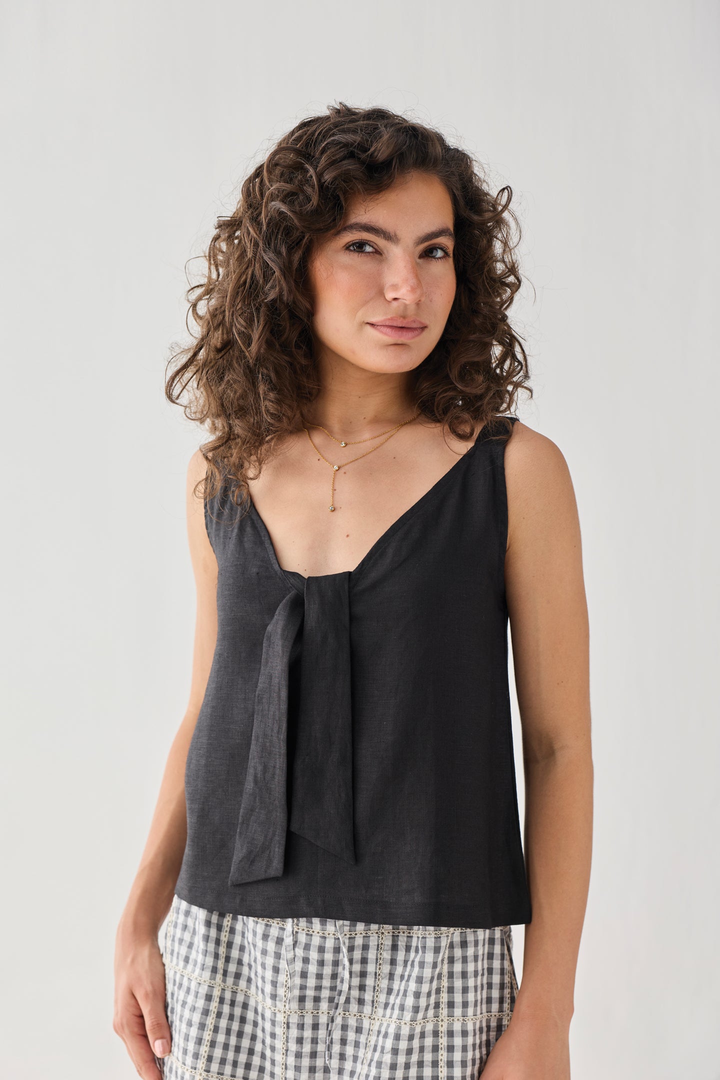 Hemp Front Tie Cami Top in Black