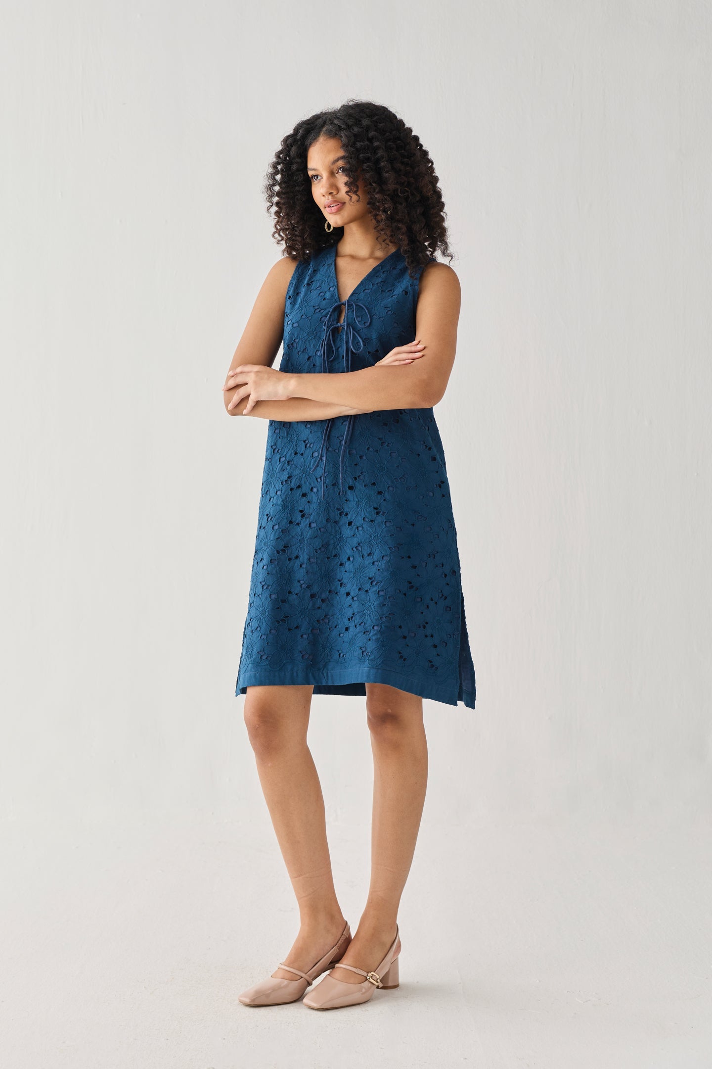 Sleeveless Knee-Length Dress in Blue