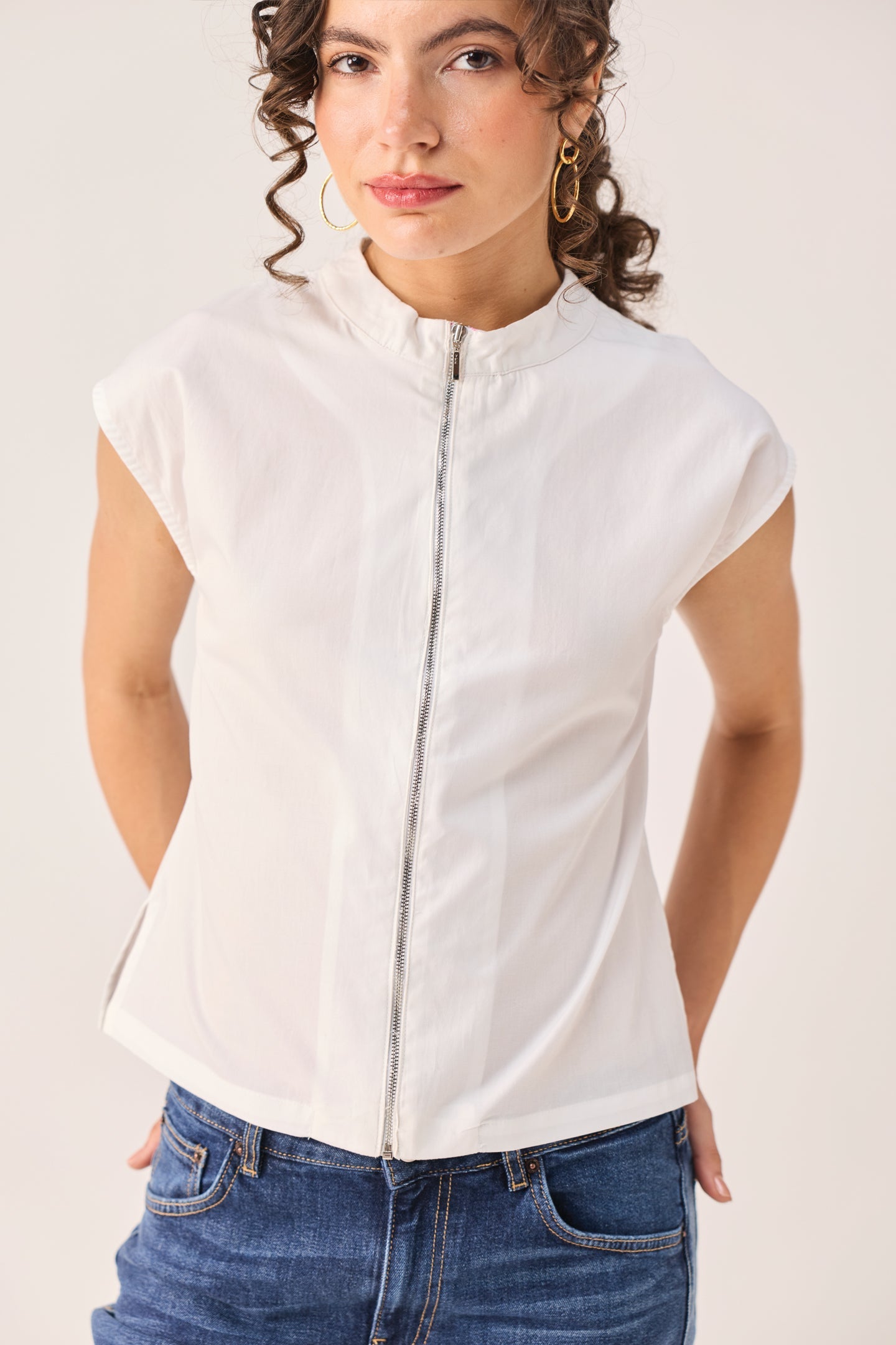 Front Zip Top in White