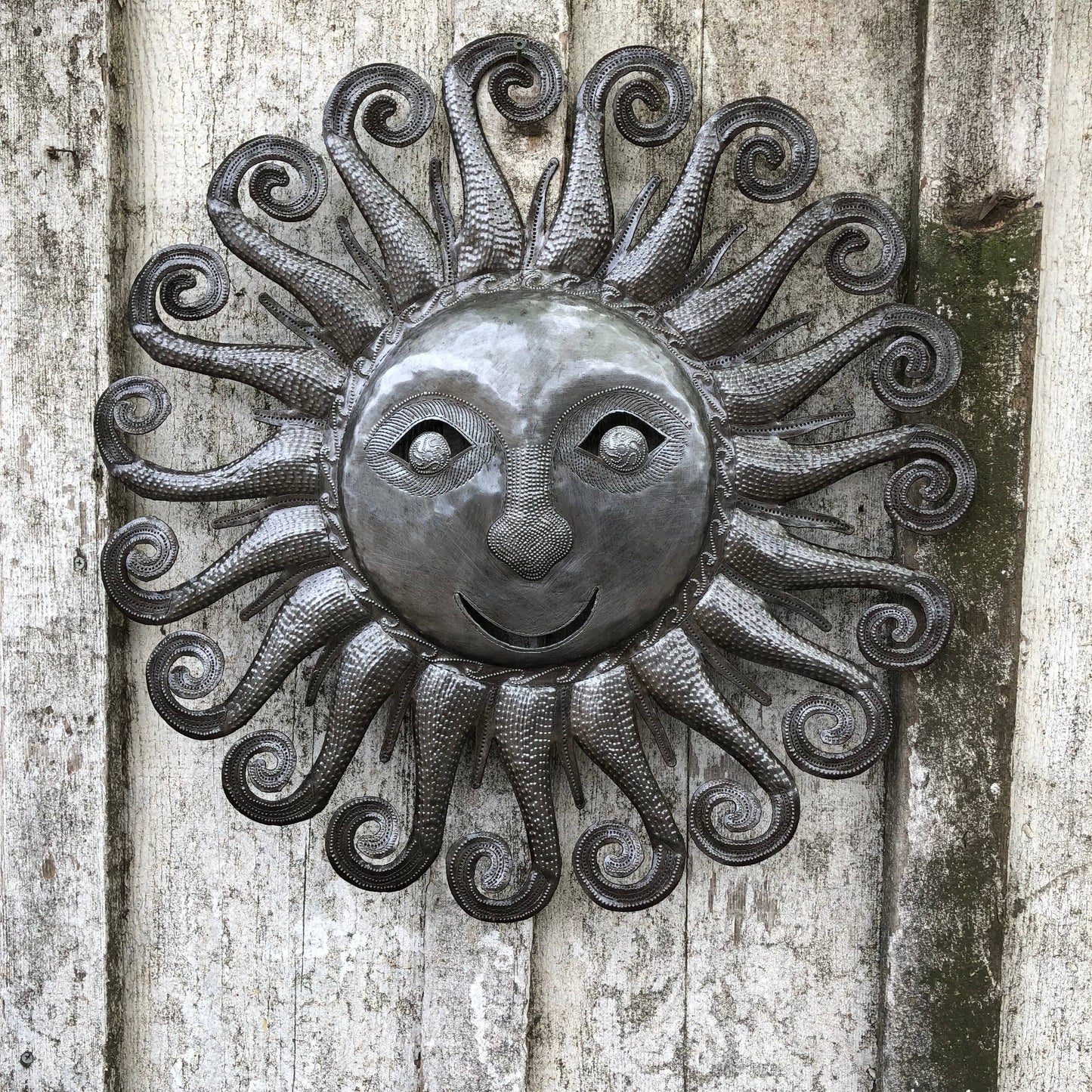 Large Metal Sun, Wall Hanging Sculpture, Indoor Outdoor, Unique, 23 Inch Round