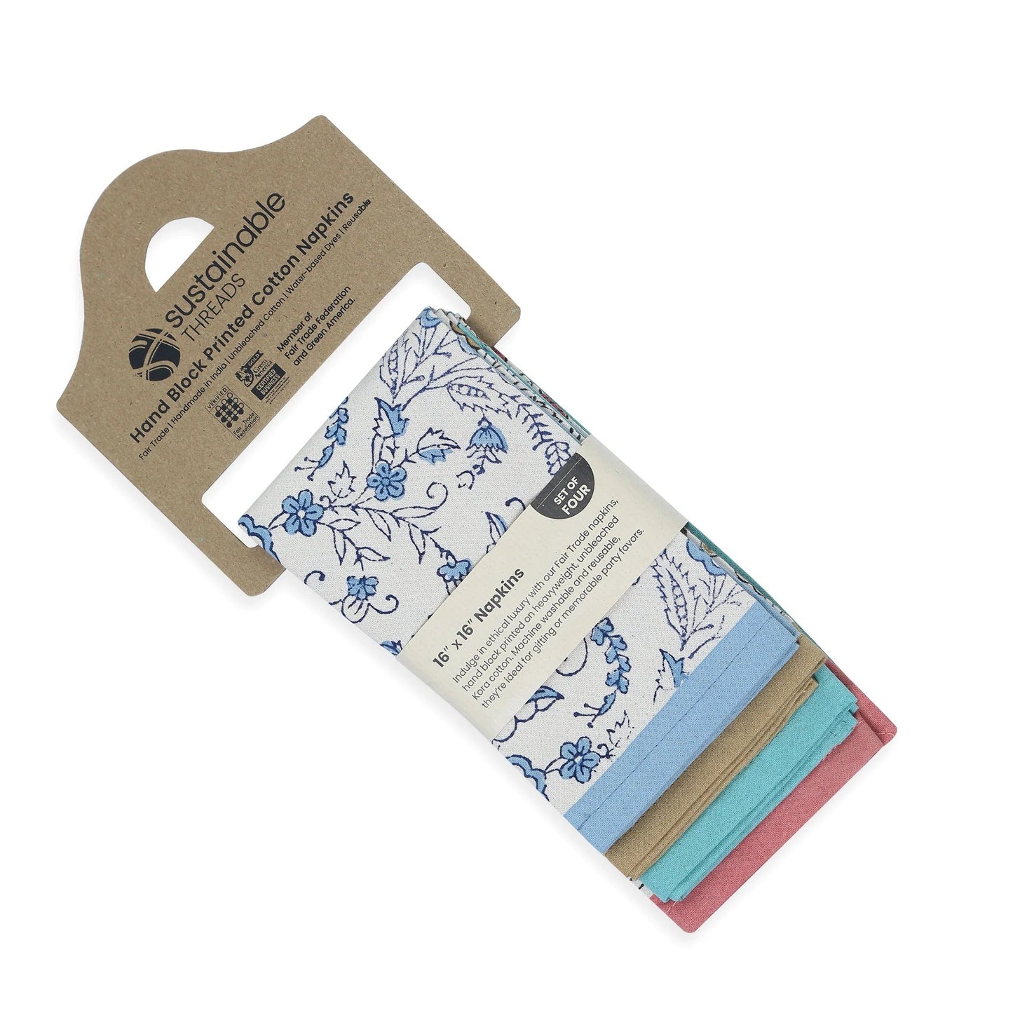 Hand Block Printed Cotton Napkins, Set of 4 | 16″×16″ | Reverie