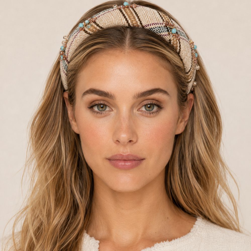 Beaded Plaid Headband