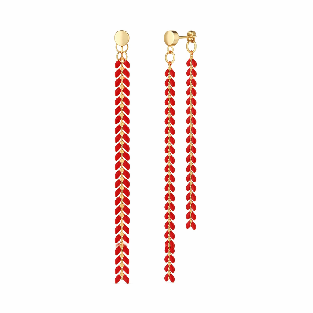 Elegante Red Enamel Chevron Dangle Earrings