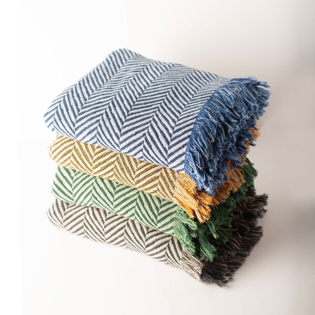 Neutral Herringbone Jacquard Woven Throw