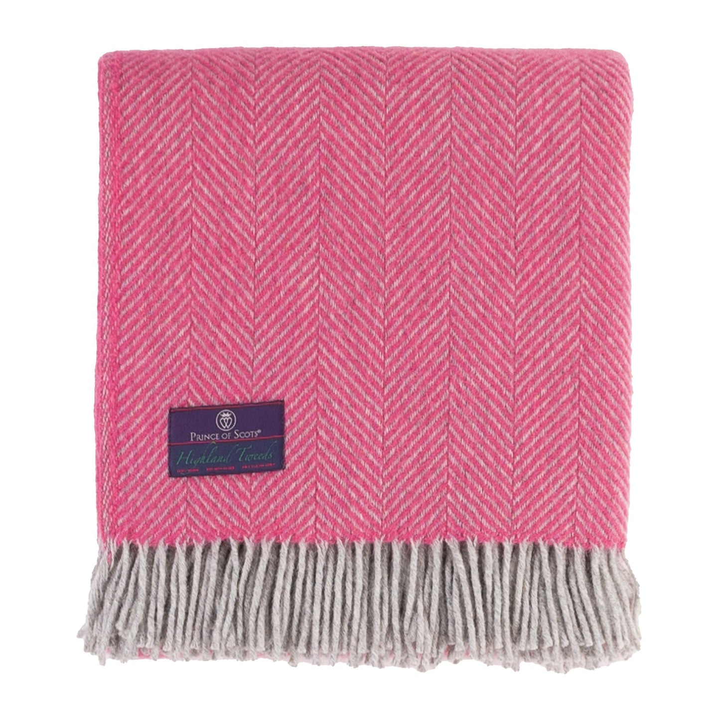 Highland Tweeds Herringbone  Pure New Wool Throw - Magenta Pink