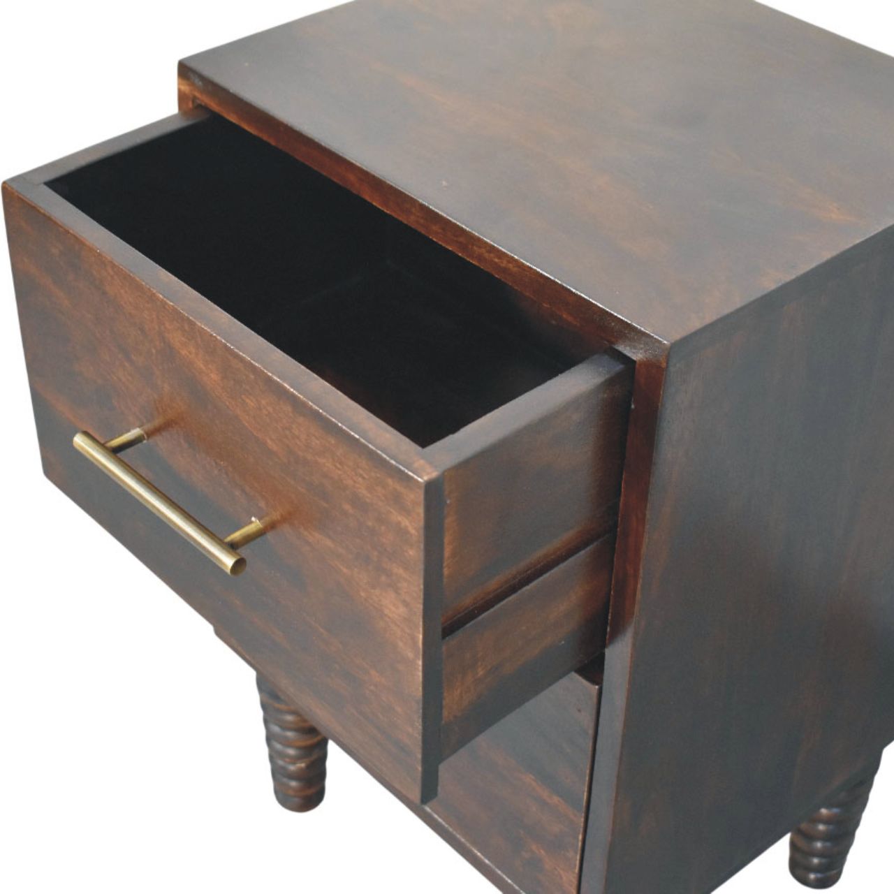 Solid Wood Spindle Mocha Bedside Table