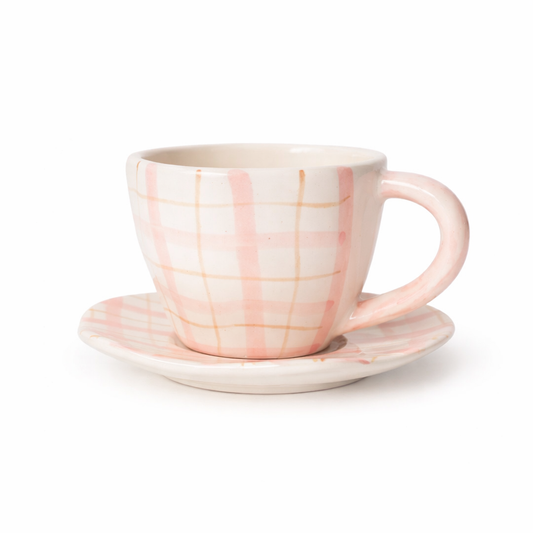 Handmade Ceramic Mug & Coaster Set - Plaid