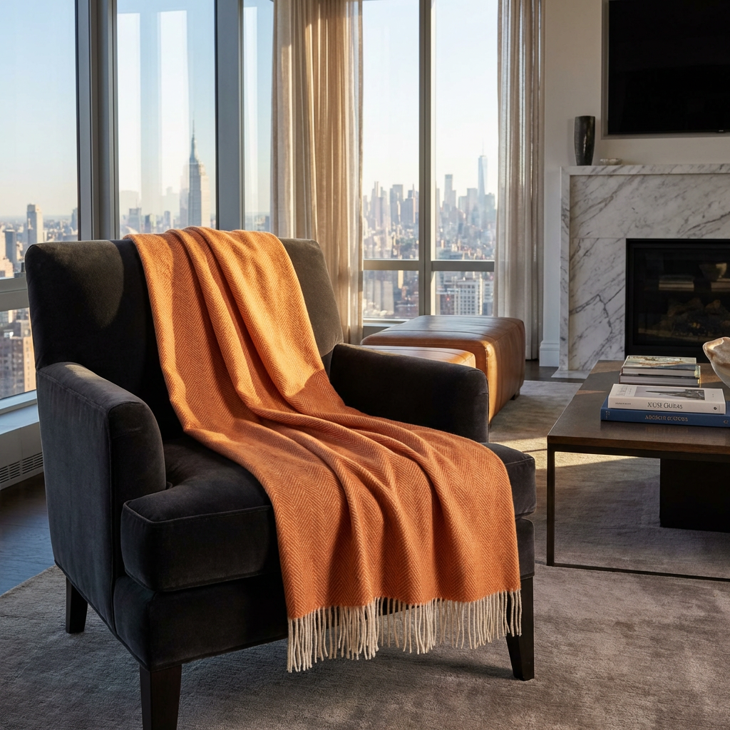 Southampton Home Merino Wool Herringbone Throw - Heirloom Tomato
