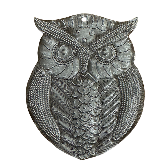 Mini Metal Owl from Haiti, Handmae  Fair Trade Gift 4"x5"