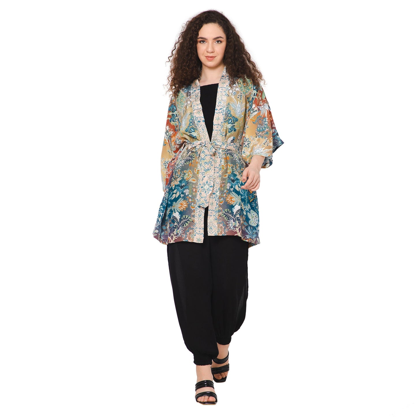 Joyful Kimono with Self-Tie Sash - Cider Olive