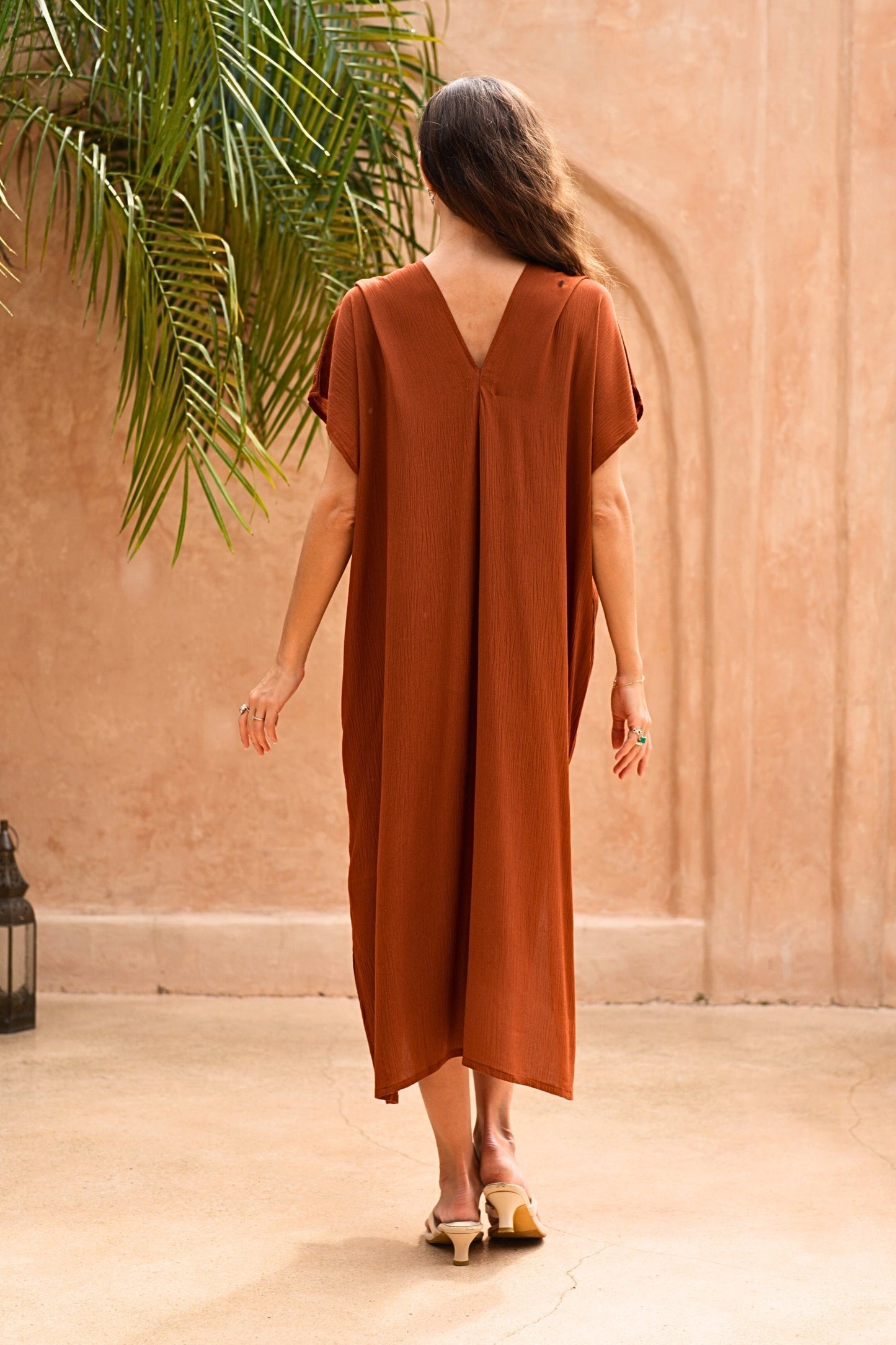 Gina Breezy Crinkle Kaftan Dress in Terracotta