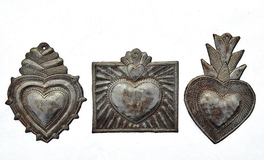 6" Set/3 Sacred Hearts, Hand Made in Haiti, Fair Trade