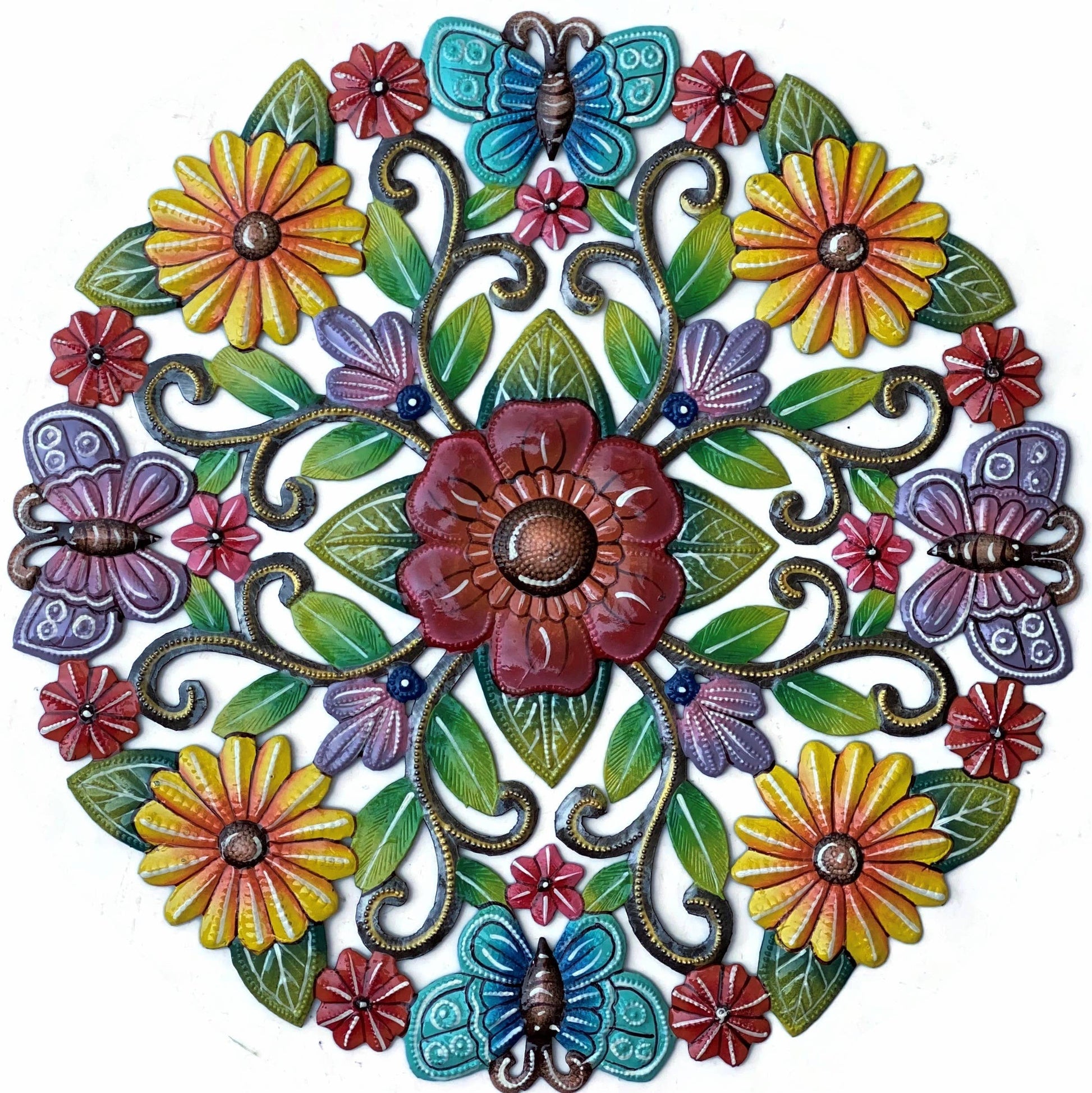 15" Spring Flowers & Butterflies Garden Wall Hanging Painted