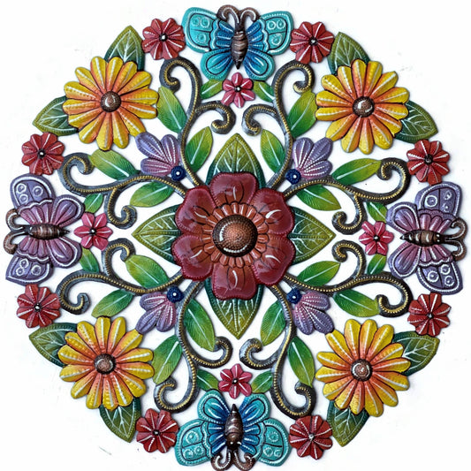 15" Spring Flowers & Butterflies Garden Wall Hanging Painted